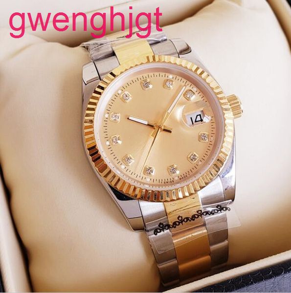 

luxury 36mm 41mm lovers watches diamond mens women gold face automatic movement sweep wristwatches designer ladies watch, Slivery;brown