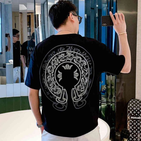 

classic fashion ch men's t shirt designer summer brand neck short sleeve sanskrit letter pullover t-shirt horseshoe cross pattern tees, White;black