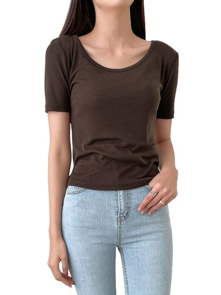 

dazy solid scoop neck tee s580#, White