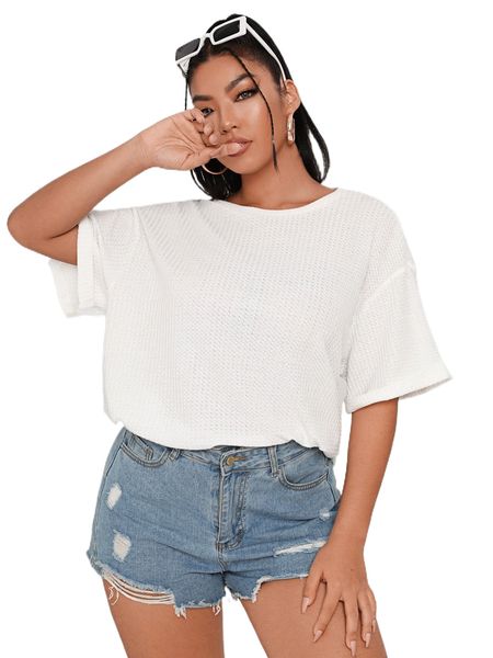 

plus drop shoulder solid tee g55f#, Black