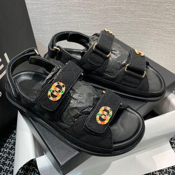 

luxury designer ladies shoes sandals summer velcro sandals are simple, versatile and comfortable for your feet, Black