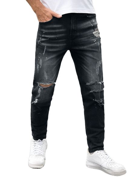 

men paint drip print ripped jeans g9dy#, Blue