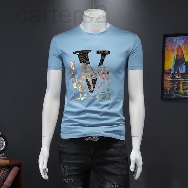 

men's t-shirts designer 2022 men's new double mercerized cotton short sleeve t-shirt round neck slim fitting embroidery bronzing h, White;black