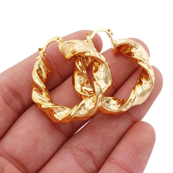 

huge 18ct yellow big gold filled plated large twist hoop earrings 45mm, Golden;silver