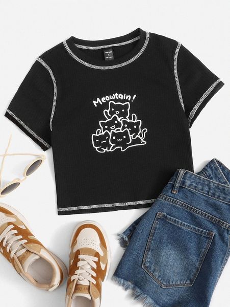 

x mschibious contrast stitch letter and cartoon graphic n6fs#, White
