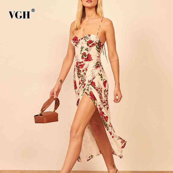 

print floral sling dress for women square collar sleeveless high waist side split vintage midi dresses female summer fashion 210507, Black;gray