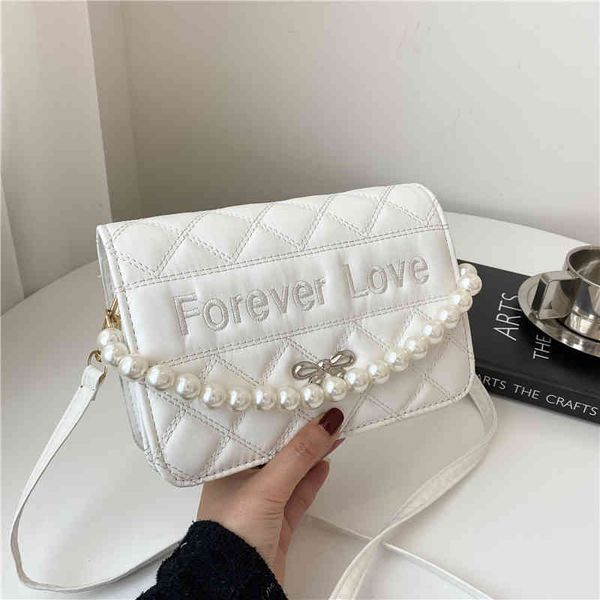 

designer handbags women's bag 2022 summer new korean fashion single shoulder messenger bag rhombic lattice embroidered thread pearl fas