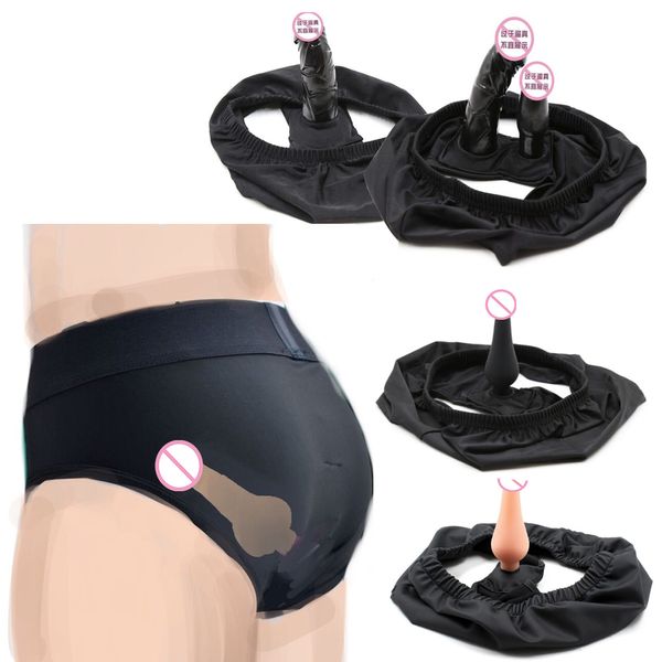 Mutandine di castità in tessuto Biancheria intima con dildo di pene con cintura in silicone Plug anale BDSM Restraint Adult Lesbian Gay Giocattoli sexy per coppie