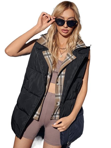 

zip up puffer vest coat d3hk#, Black