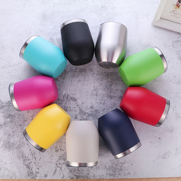 

12oz wine glass stainless steel wine tumbler with rim powder coated mixed colors stemless glasses double wall vacuum insulated egg shaped cu