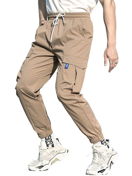 

men letter patched flap pocket pants j2p4#, Black