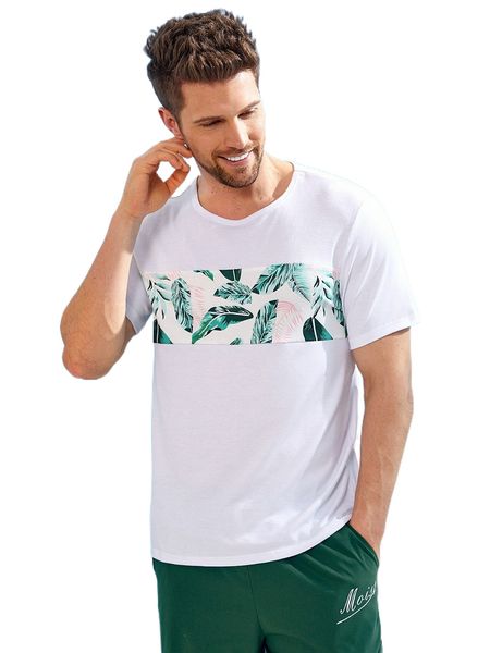 

men tropical print tee 009j#, White;black