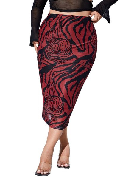 

plus zebra striped mesh skirt z4pi#, Black