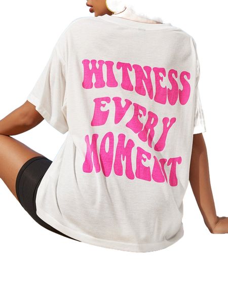 

slogan graphic drop shoulder tee u3zz#, White