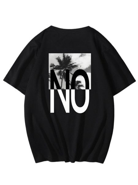 

men tropical & letter graphic tee c7xx#, White;black