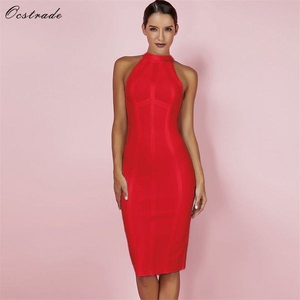 

ocstrade red christmas bandage dress bodycon new year dresses for women striped midi bandage dress party 210302, Black;gray