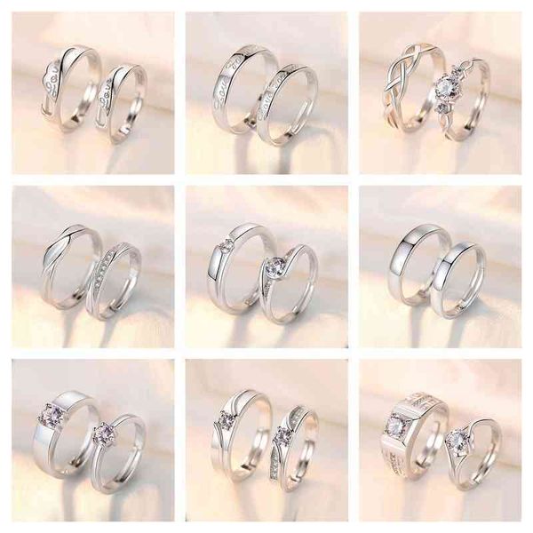 

rings simple fashion diamond ring lovers a pair of opening adjustable zircon women's, Silver