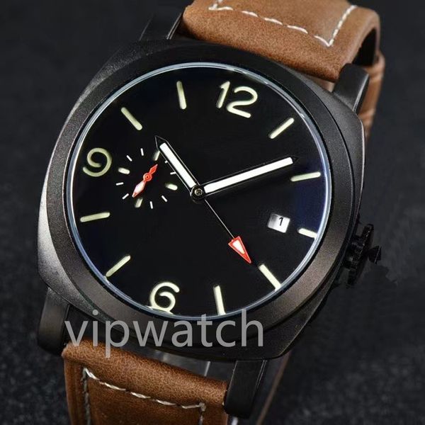 Novo relógio movimento de quartzo série de alça única de 2 pinos elegante e dominador relógio masculino pulseira de couro confortável de usar tamanho respirável 44 mm