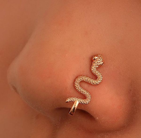 Anello al naso finto serpente di cristallo Anello in oro non penetrante con clip sul naso Anello al naso in stile indiano Finto piercing Septum Nariz Gioielli GC857