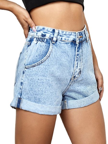

rolled hem denim shorts 73js#, White;black