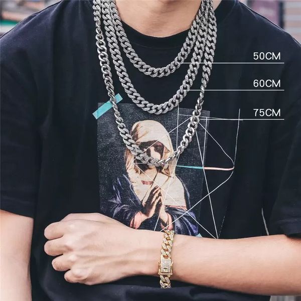 

iced out chains cuban link chain gold necklace men 2022 hip hop stainless steel designer jewelry necklaces, Silver