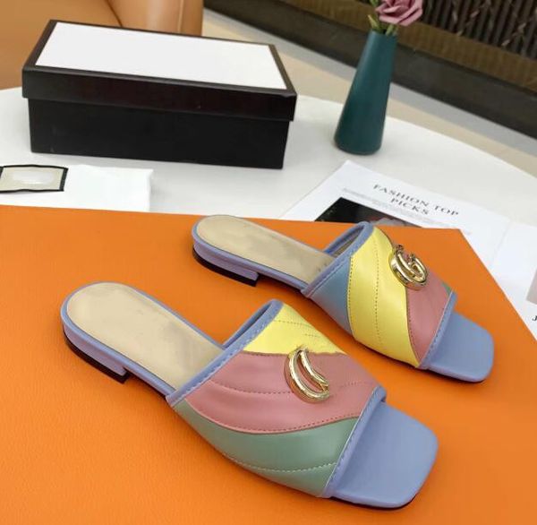 

pattern full sheepskin lining genuine leather slippers laser plating hardware buckle rubber antiskid wear-resistant outsole women summer san, Black