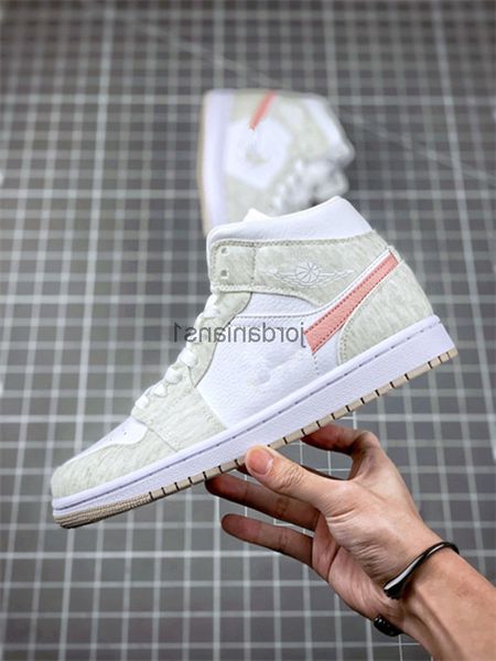 

brand shoes suede leather basketball jumpman 1s mid trainers grey white light/bright pink women outdoor trainers sports original
