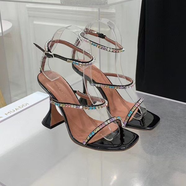 

designer shoes level amina muaddi black silk sandals 95mm crystal embellished strap spool heels heel for women summer luxury designers shoes