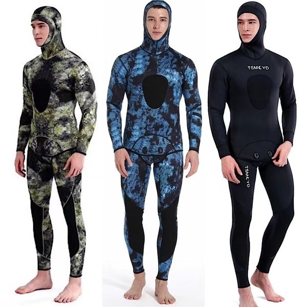 

m camouflage wetsuit long sleeve fission hooded 2 pieces of neoprene submersible for men keep warm waterproof diving suit 220316