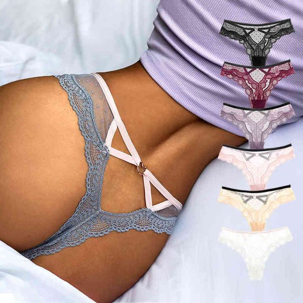 

lingerie for women lace wave dot mh temptation hip lifting perspective low waist thong hollowed out t-pants, Black;white