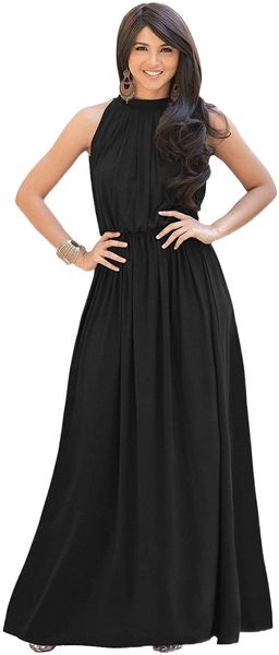 

koh sleeveless summer formal flowy casual gown j264#, Black;gray