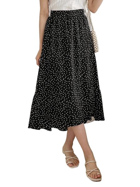 

dazy polka dot elastic waist skirt v2qc#, Black