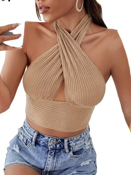

crisscross front backless crop halter a2vn#, White
