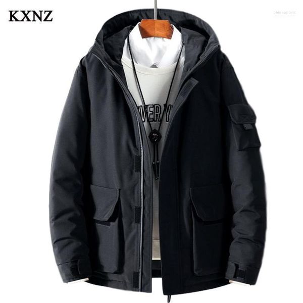 Männer Unten Parkas Mann Jacke Mode Warme Mit Kapuze Parka Winter Männlich Weiche Dicke Komfortable Schwarz Zipper Tasche Wasserdicht KXNZ46 Phin22