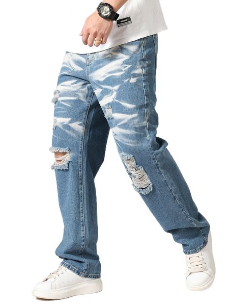 

men ripped detail straight leg jeans a3wc#, Blue