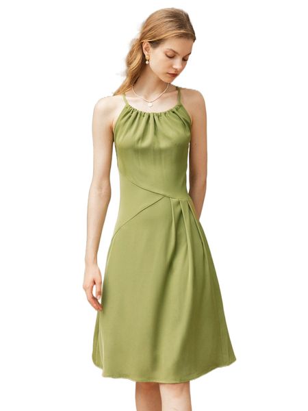 

simple retro crisscross backless ring linked fold pleated chiffon dress p4ke#, Black;gray