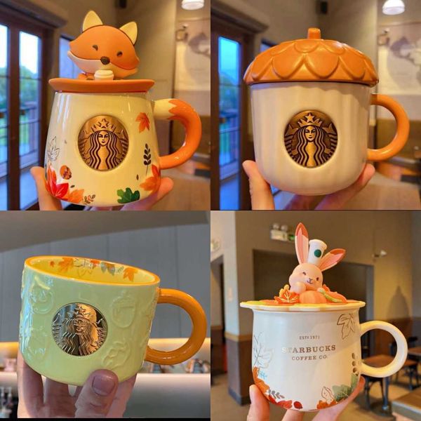 

starbucks mug 2022 new fashion forest acorn cup maple leaf sprouting fox slice rabbit ceramic