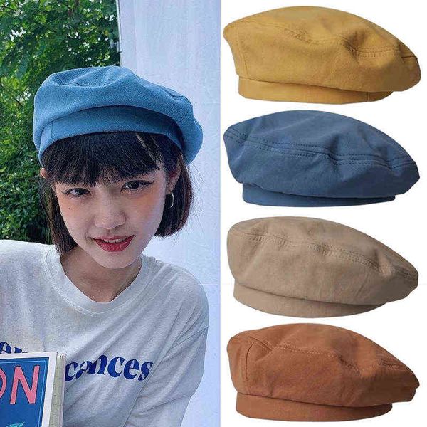 

women girl beret artist warm cotton octagonal flat cap autumn winter beanie hat cap vintage beret hats solid color cap hat j220722, Blue;gray