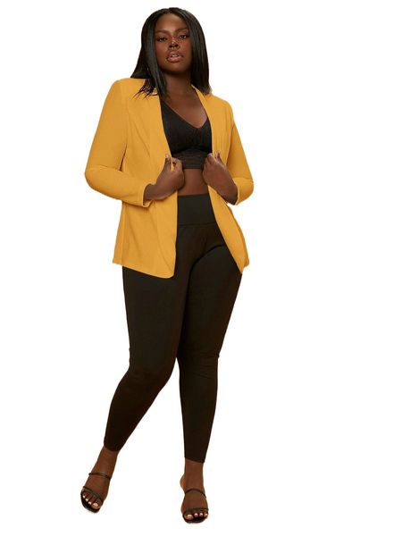 

sxy plus solid open front blazer e5rm#, Black