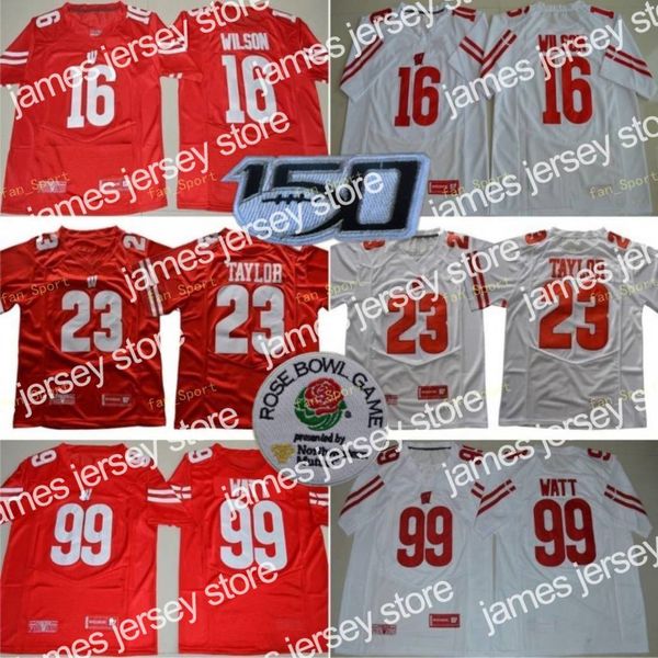 

new ncaa wisconsin badgers college football 16 russell wilson jersey men 99 jj watt 23 jonathan taylor red white, Black