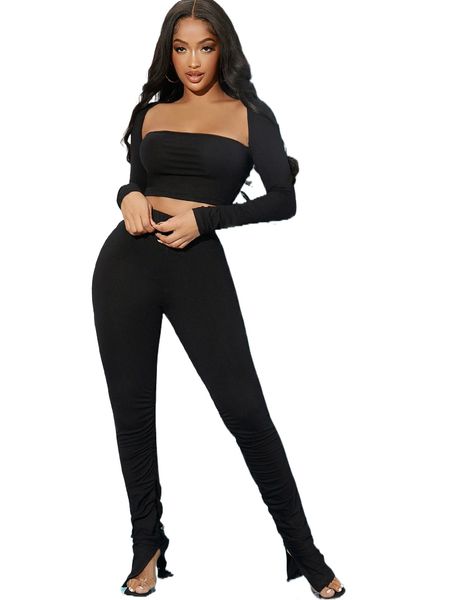 

solid square neck crop & leggings set i0oq#, White