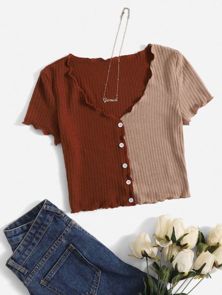 

two tone lettuce trim tee j3i6#, White