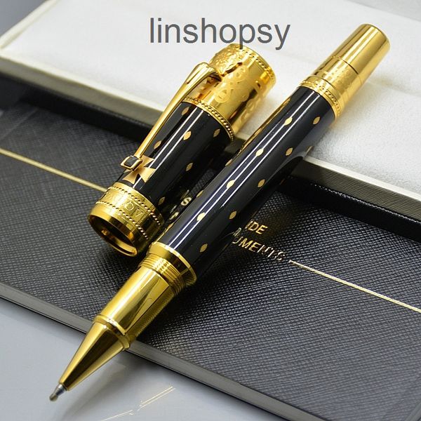 

limited edition elizabeth roller ball pen black and golden silver engrave diamond inlay cap business office supplies with serial number, Blue;orange