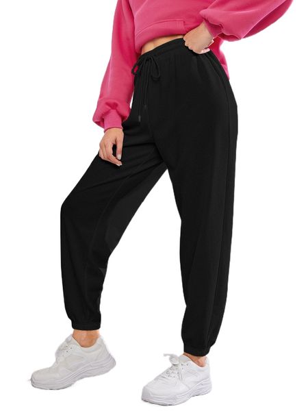 

solid drawstring waist joggers d8fd#, Black;white