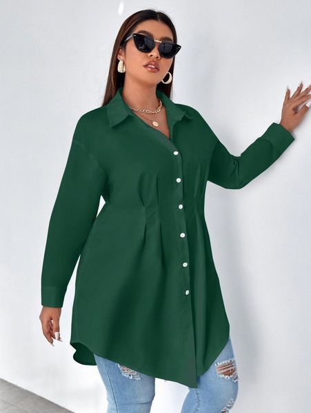 

plus plicated detail drop shoulder blouse s2ka#, Black
