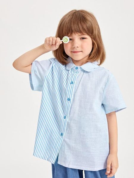 

toddler girls striped print peter pan collar blouse she, White;black
