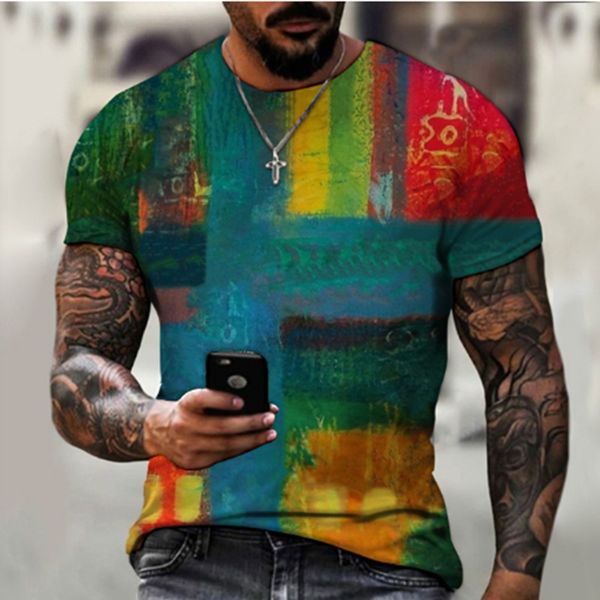 

new style painted men's t-shirts high street 3d t-shirt summer fashion daily casual short-sleeved o-neck streetwear, Black;green