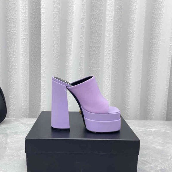 

sandals purple platform sandals mules calf leather slides chunky block high heels slip-on open toe women luxury designers street style shoes, Black