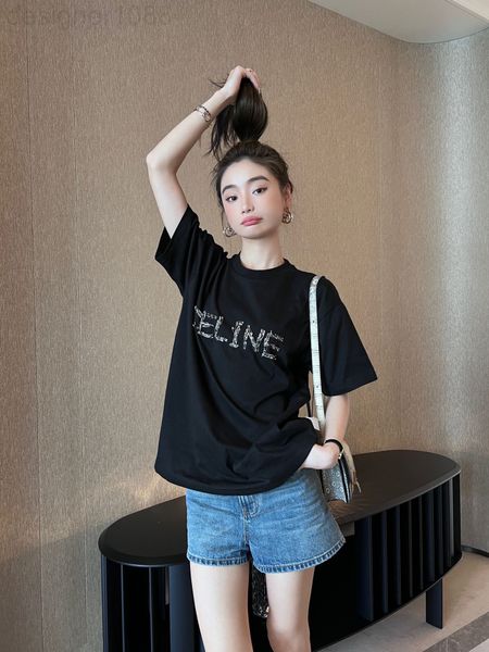 

women's t-shirt designer ce home 22 spring and summer new heavy industry pin short sleeve t-shirt loose design sense of minority fashio, White
