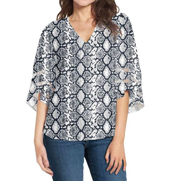 

pattern station classic snake 5 4 sleeve printed v-neck womanly casual and versatile, White